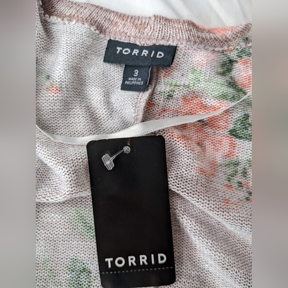 Torrid NWT long cardigan sweater floral kimono 3/4 sleeve 3X light brown orange - Picture 9 of 13